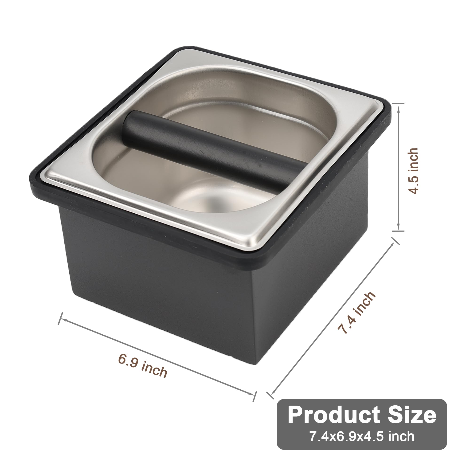 YURICK Espresso Knock Box, Coffee Knock Box for Espresso Grounds Disposal, Large Capacity, Equipped with Noise Reduction Rubber Ring & Steel Holder, Ideal Tool for Espresso Machines, Black (Small)