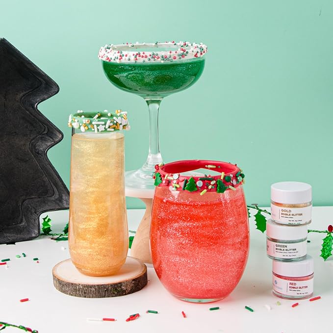 Sweets Indeed Edible Glitter, Perfect for Drinks, Cocktails, Beverages & Cake Decorating, Dessert Cake Topper, 4 grams, 3 Pack (Christmas) (Christmas) (Gold)