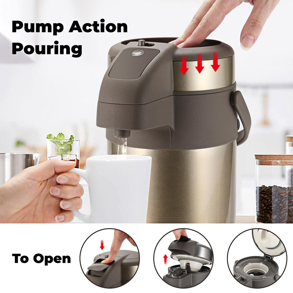 OJOJ 3L/101OZ Thermal Coffee Carafe with Pump, Thermal Beverage Dispenser, Coffee Airpot Stainless Steel Coffee Carafe for Hot Drinks Gold
