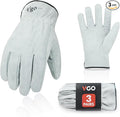 Vgo... 3-Pairs Unlined Cowhide Split Leather Work and Driver Gloves, for Heavy Duty, Truck Driving, Warehouse, Gardening, Farm (Size XL, White, CB9501)