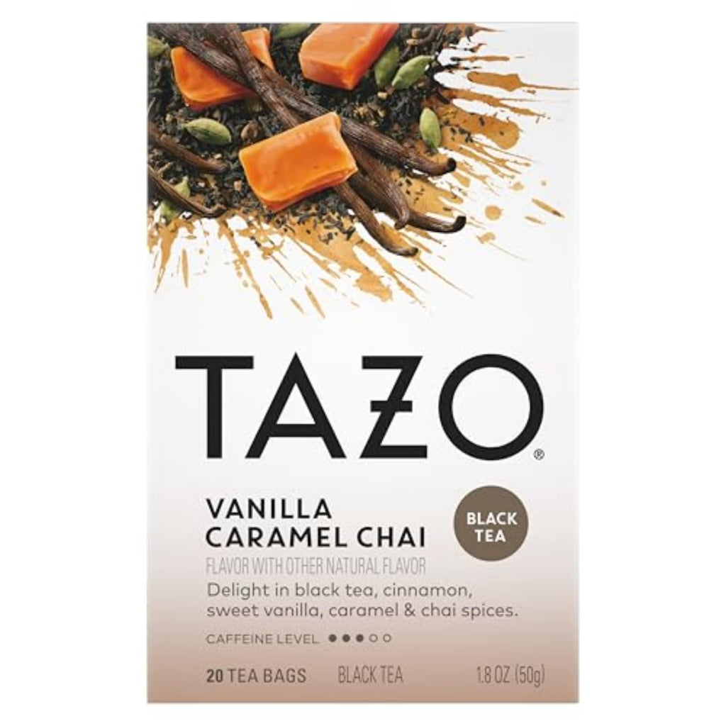 TAZO Vanilla Caramel Chai Tea Bags 120-Count (6-Pack of 20) Caffeinated Black Tea with Cinnamon, Ginger and Classic Spiced Chai Flavors for Hot or Iced Tea Brewing