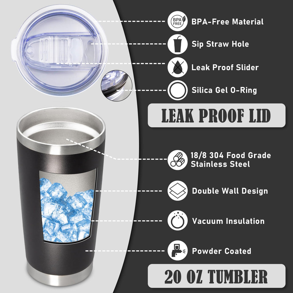 20oz Tumbler Insulated Coffee Tumblers with Lid Stainless Steel Black 8P