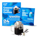 Copper Cow Coffee Premium Pour Over Single-Serve Vietnamese Coffee Pouches (24 pack) | Vanilla | Dark Roast | Flavored with Vanilla Beans | Convenient Vietnamese Ground Coffee Packets, Travel Friendly