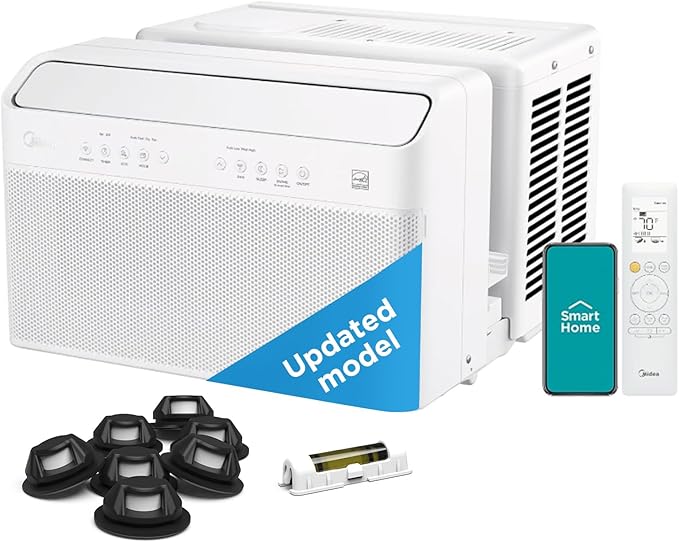 Midea 12,000 BTU U Shaped Smart Inverter Window Air Conditioner - Cools 550 Sq Ft, Ultra Quiet with Open Window Flexibility - Alexa/Google Assistant Compatible - 35% Energy Savings, Remote (Updated)
