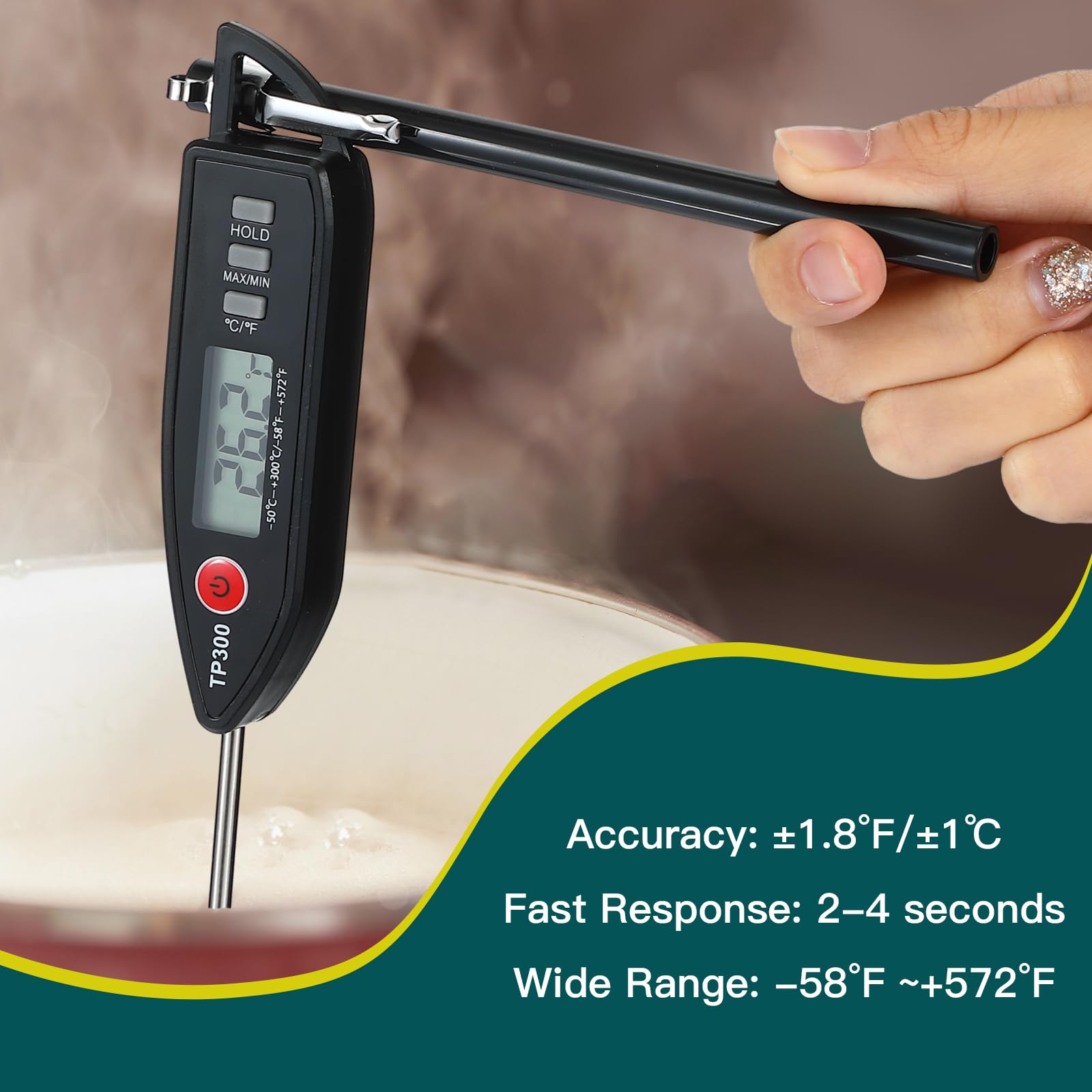 Copkim 10 Set Waterproof Food Thermometer for Water, Liquid, Candle and Cooking Digital Meat Thermometer with Long Probe Instant Read for Kitchen BBQ Grill Candy (Black)