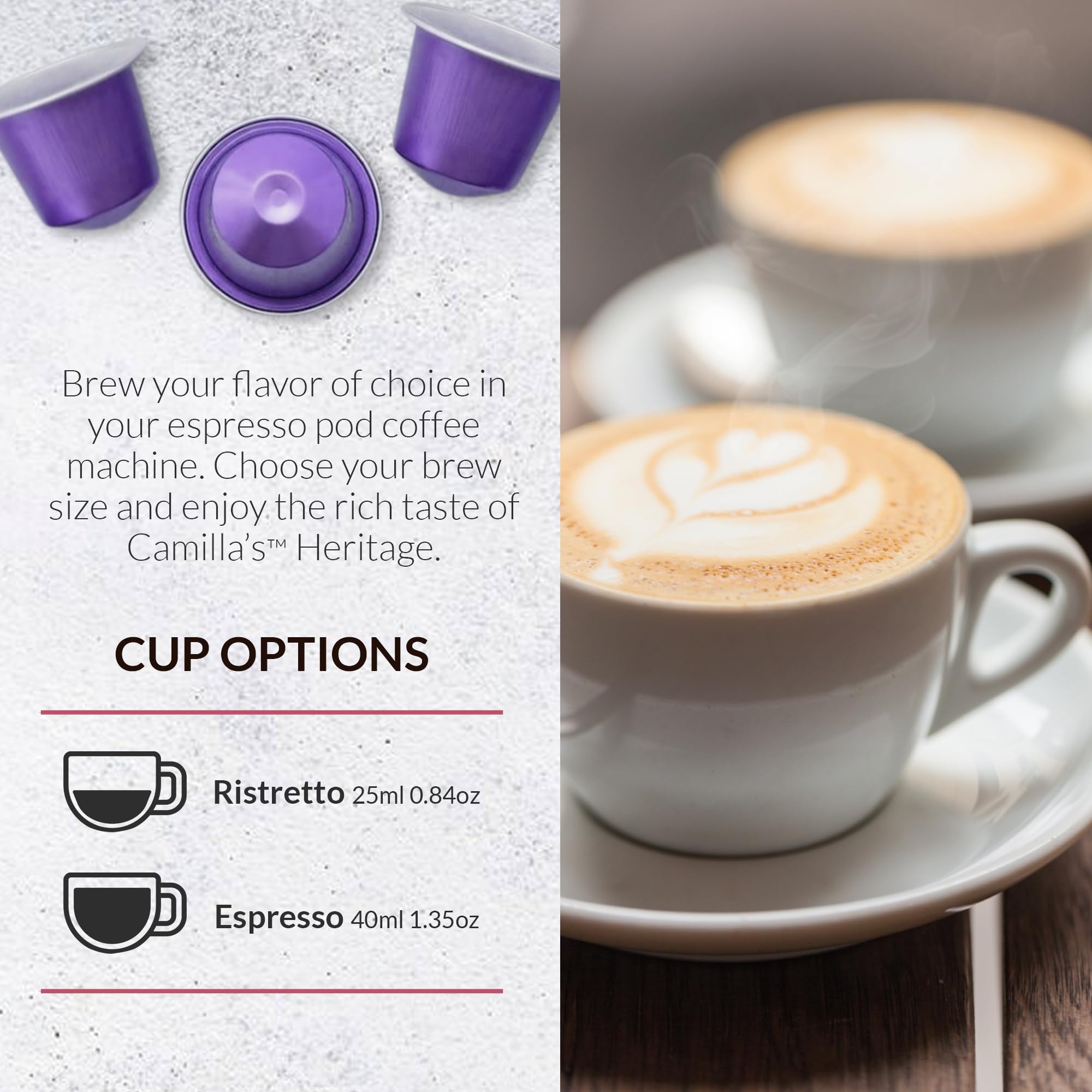 Camilla’s Heritage - Intensity 8 Caribbean Spice Flavored Espresso Coffee, Gourmet Espresso Cups, 60 Coffee Pods