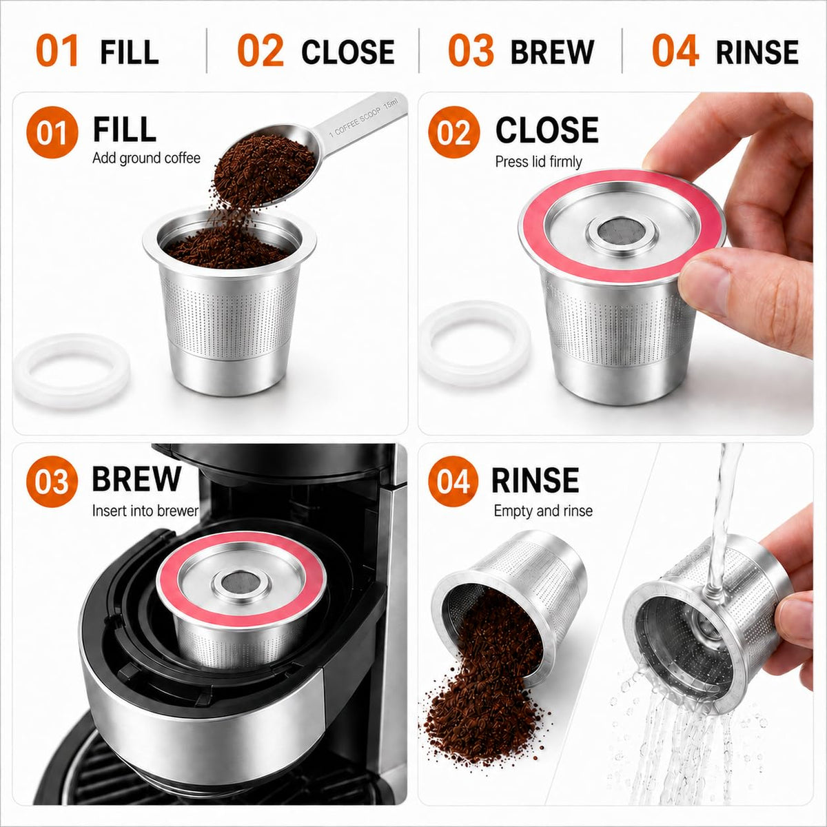 JavaNest 6 Pack Reusable K Cups for Keurig 2.0 & 1.0, Stainless Steel Reusable Coffee Pods for Keurig, Reusable Pods, Refillable Coffee Filter with Scoop & 6 Extra Seals (6 * new for Keurig 2.0 & 1.0)