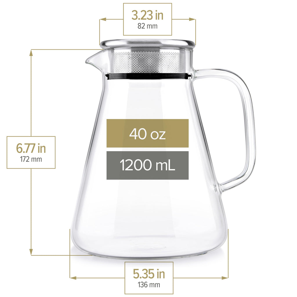 Teabloom One-Touch Tea Maker, 2-in-1 Teapot and Kettle with Stainless Steel Filter Lid for Loose Tea – Stain-Free Borosilicate Glass Teapot (40 Oz) – Tea Connoisseur's Choice