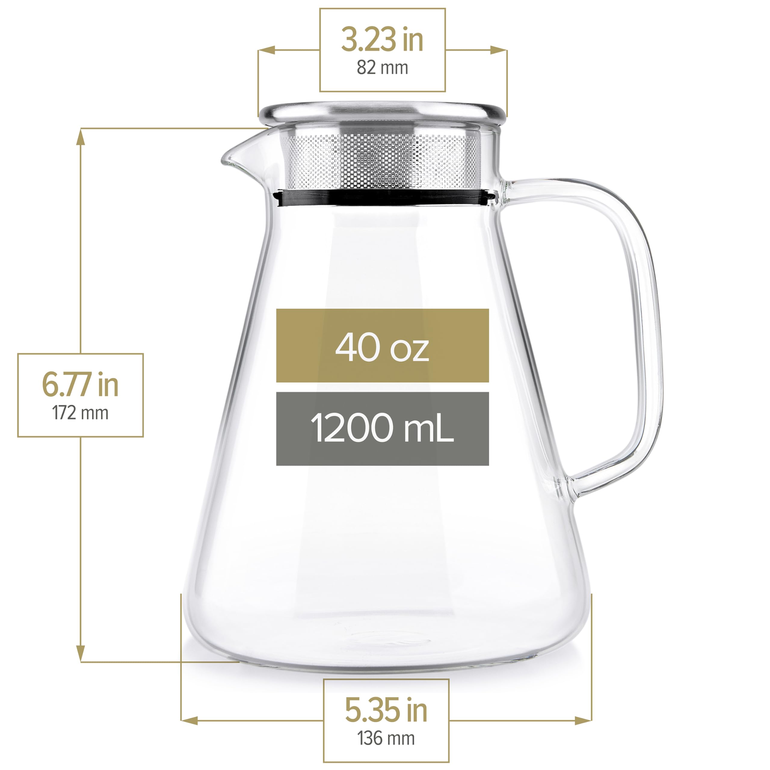 Teabloom One-Touch Tea Maker, 2-in-1 Teapot and Kettle with Stainless Steel Filter Lid for Loose Tea – Stain-Free Borosilicate Glass Teapot (40 Oz) – Tea Connoisseur's Choice