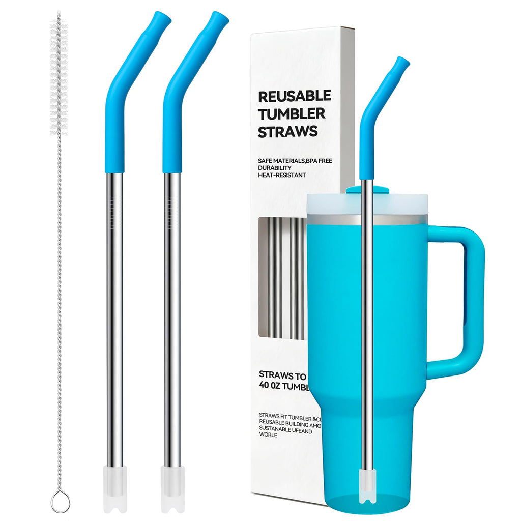 Metal Straw Reusable for Stanley 30 OZ Tumbler,11″ Long Stainless Steel Drinking Straws with Black Silicone Tip for STANLEY Quencher 30 oz Cups, 1 Straw Brush, 100% BPA Free Dishwasher Safe(Black)