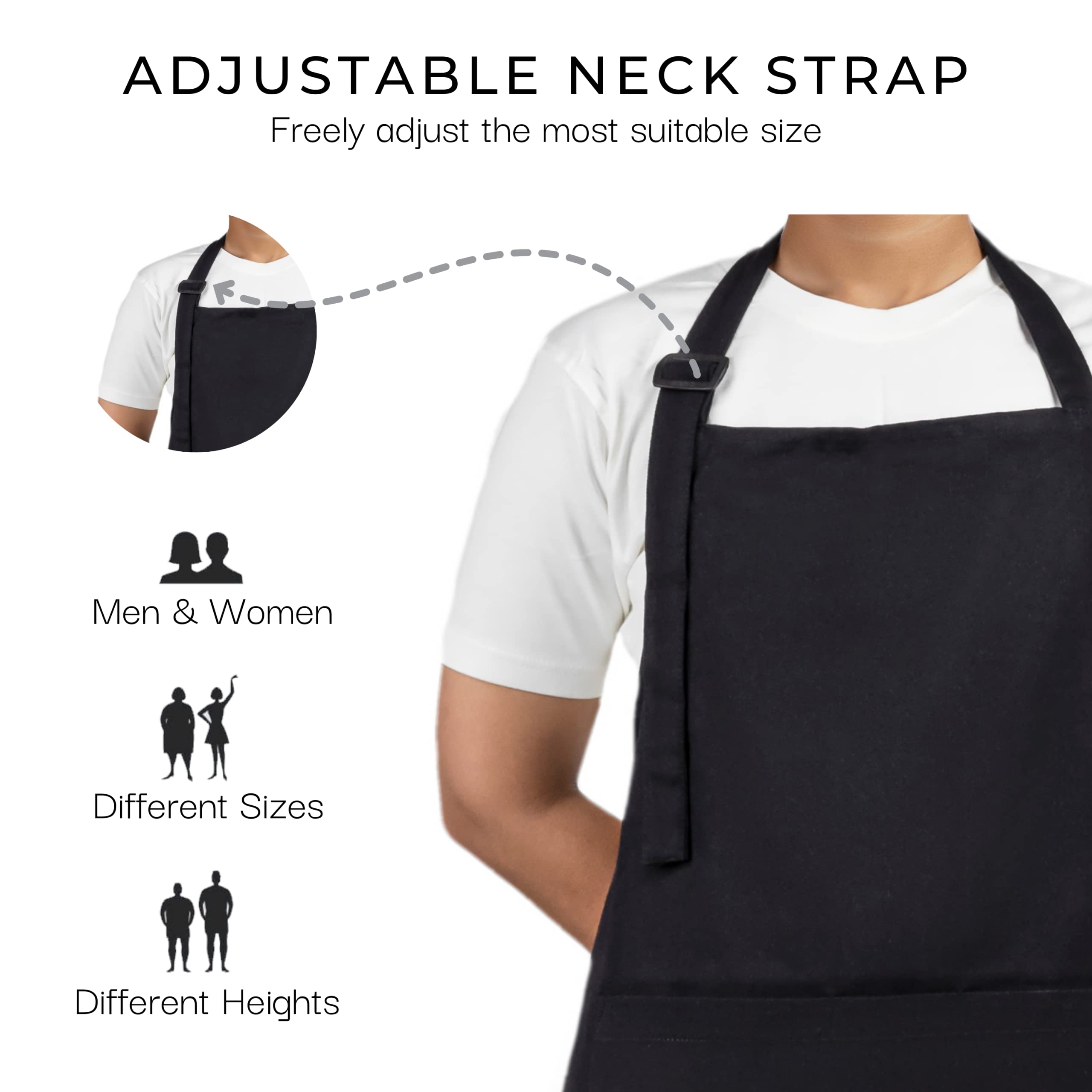 RAJRANG 2 Pack Black Kitchen Aprons for Women with Pockets BiB Aprons for Cooking BBQ Chef Apron for Men 35x27 Inch
