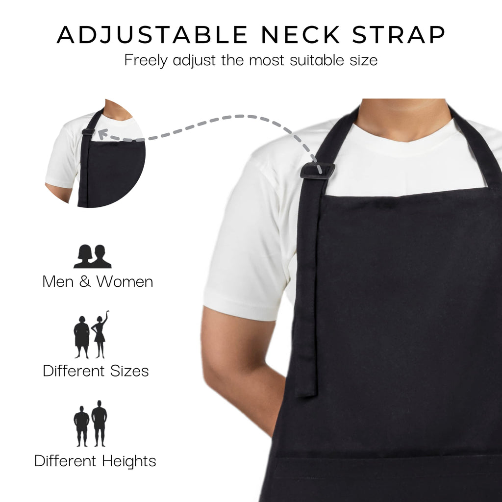 RAJRANG Chef Apron for Women Men with Pockets Cotton Kitchen Cooking Long Plain Aprons Black 35x27 Inches