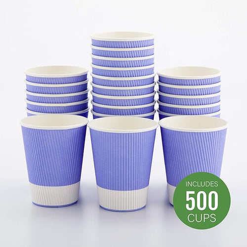 12 oz Light Purple Paper Coffee Cup - Ripple Wall - 3 1/2" x 3 1/2" x 4 1/4" - 500 count box