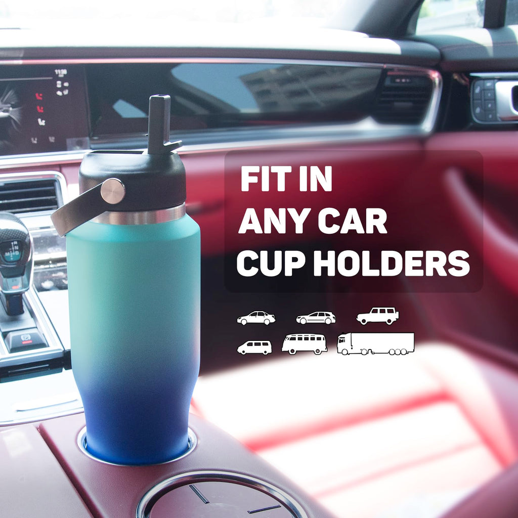 ABOTOCUP Insulated Water Bottle 32oz with Straw/Spout Lids, Stainless Steel Water Bottles Keep Cold 24h&Hot 12h, Metal Water Bottle with Straw that Fits in Cup Holder, Water Bottle Leak-proof,BPA Free