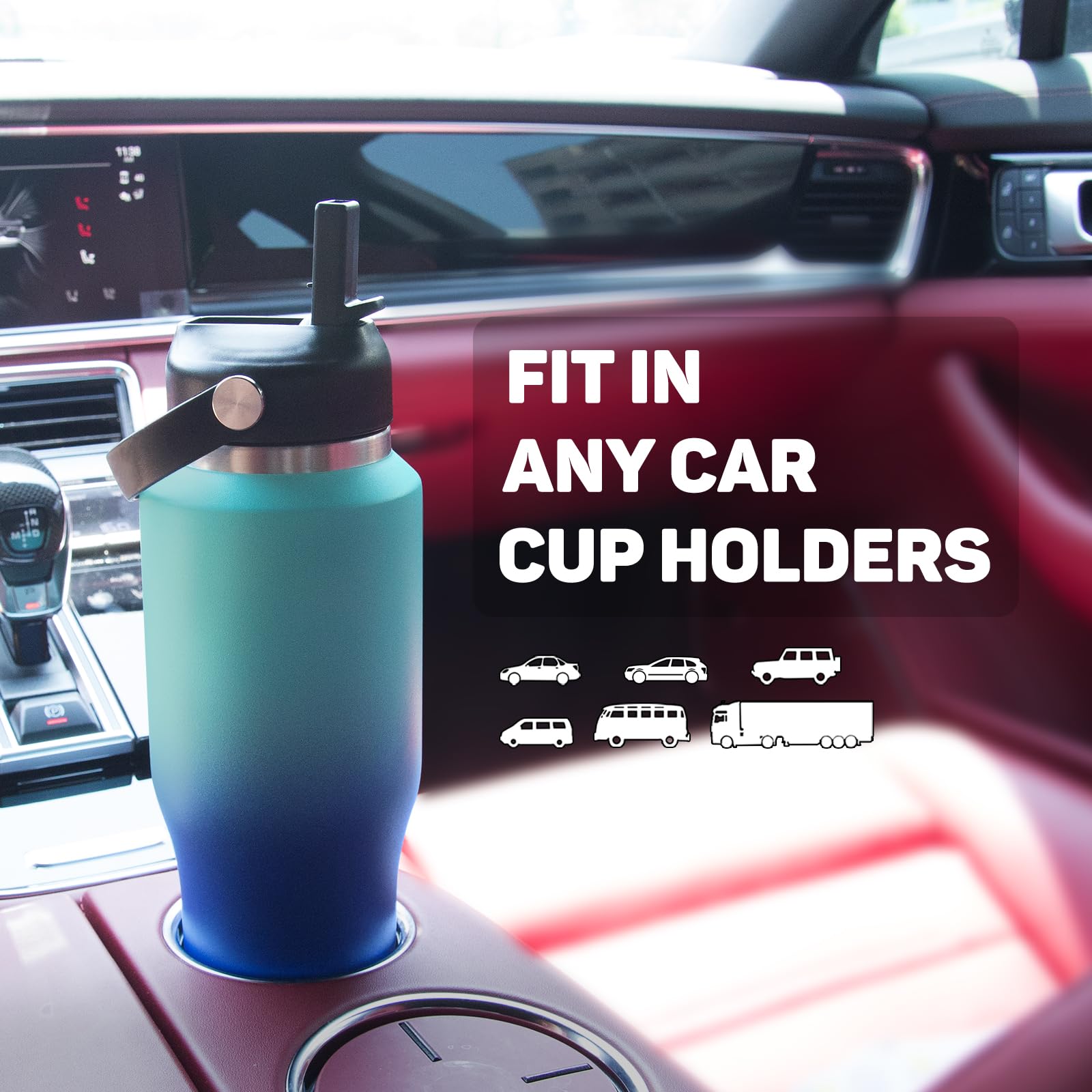 ABOTOCUP Insulated Water Bottle 32oz with Straw/Spout Lids, Stainless Steel Water Bottles Keep Cold 24h&Hot 12h, Metal Water Bottle with Straw that Fits in Cup Holder, Water Bottle Leak-proof,BPA Free