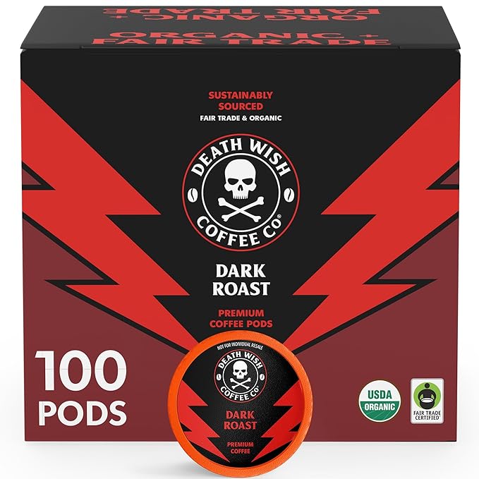 Death Wish Coffee Valhalla Java Single Serve Pods - Extra Kick of Caffeine - Medium Roast Coffee Pods - Made with USDA Certified Organic Fair Trade Arabica and Robusta Beans 10 Count (pack of 1)