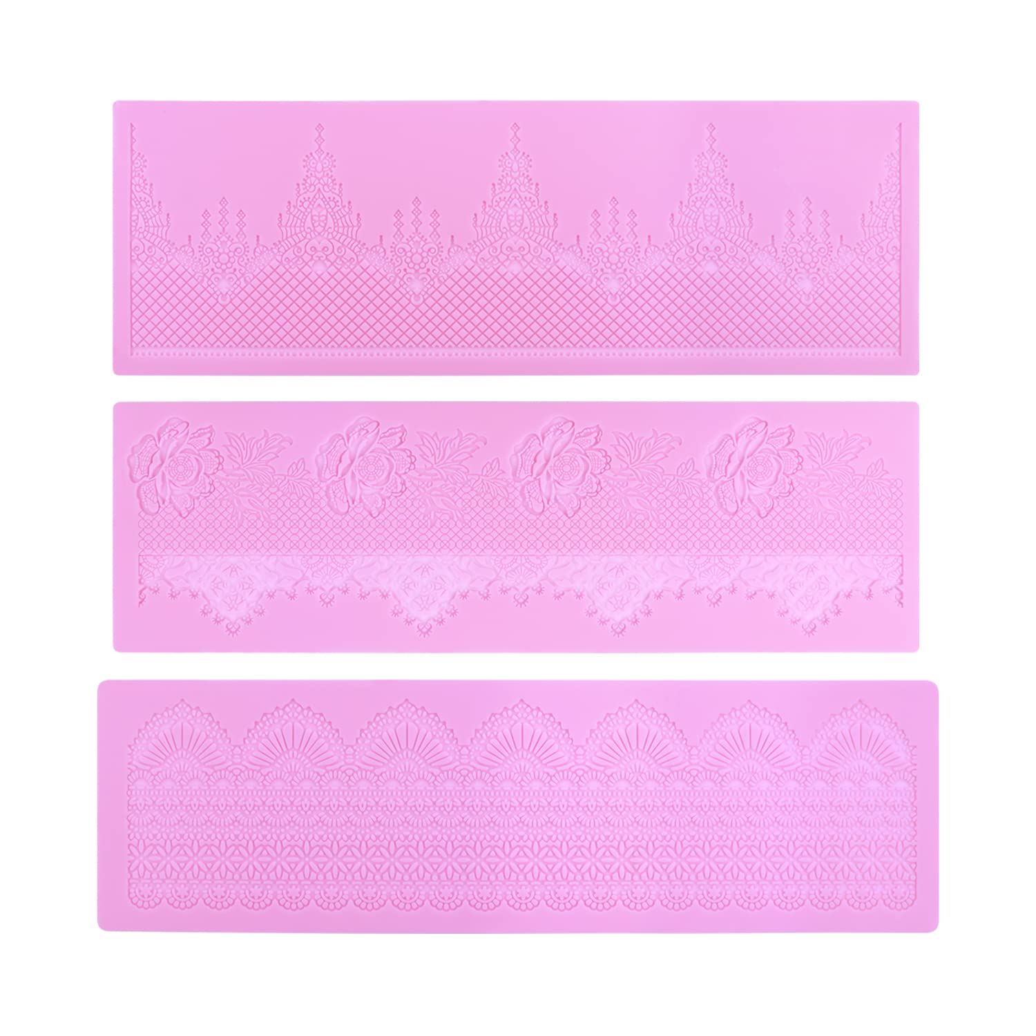 Embossing Lace Fondant Molds - Rose Flower Cake Lace Molds Set of 3