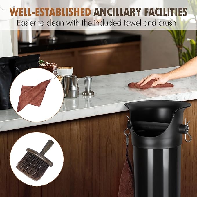 Knock Box for Espresso Grounds Commercial Floor-Standing Coffee Grounds Knock Box with Brush 18L Large Capacity Coffee Knockbox with Towel and Garbage Bags for Coffee Shops,Bar Home,Coffee lovers