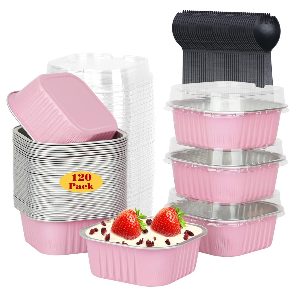 LNYZQUS 120 Pack 10oz Mini Cake Pans with Lids and Spoons for Bake Sales