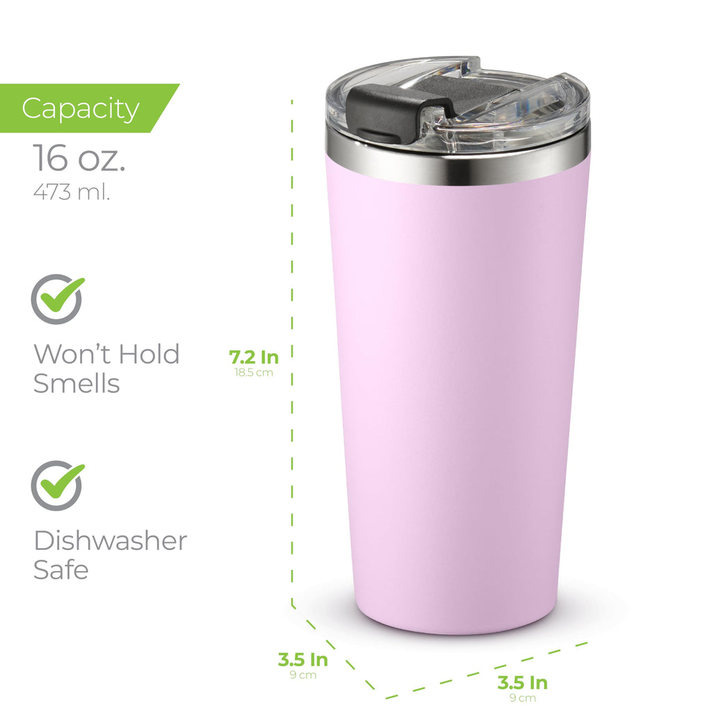 SIPX™ 16 oz Insulated Coffee Tumbler with Leakproof Lid – Stainless Steel, Vacuum Insulated – Keeps Drinks Hot or Cold for Hours – Cupholder Friendly Travel Mug – Purple