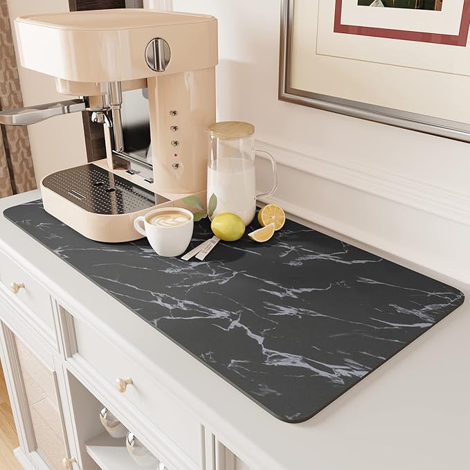AMOAMI Coffee Mat - Hide Stain Rubber Backed Absorbent Dish Drying Mat for Kitchen Counter - Fits Under Coffee Maker - Khaki 12X19