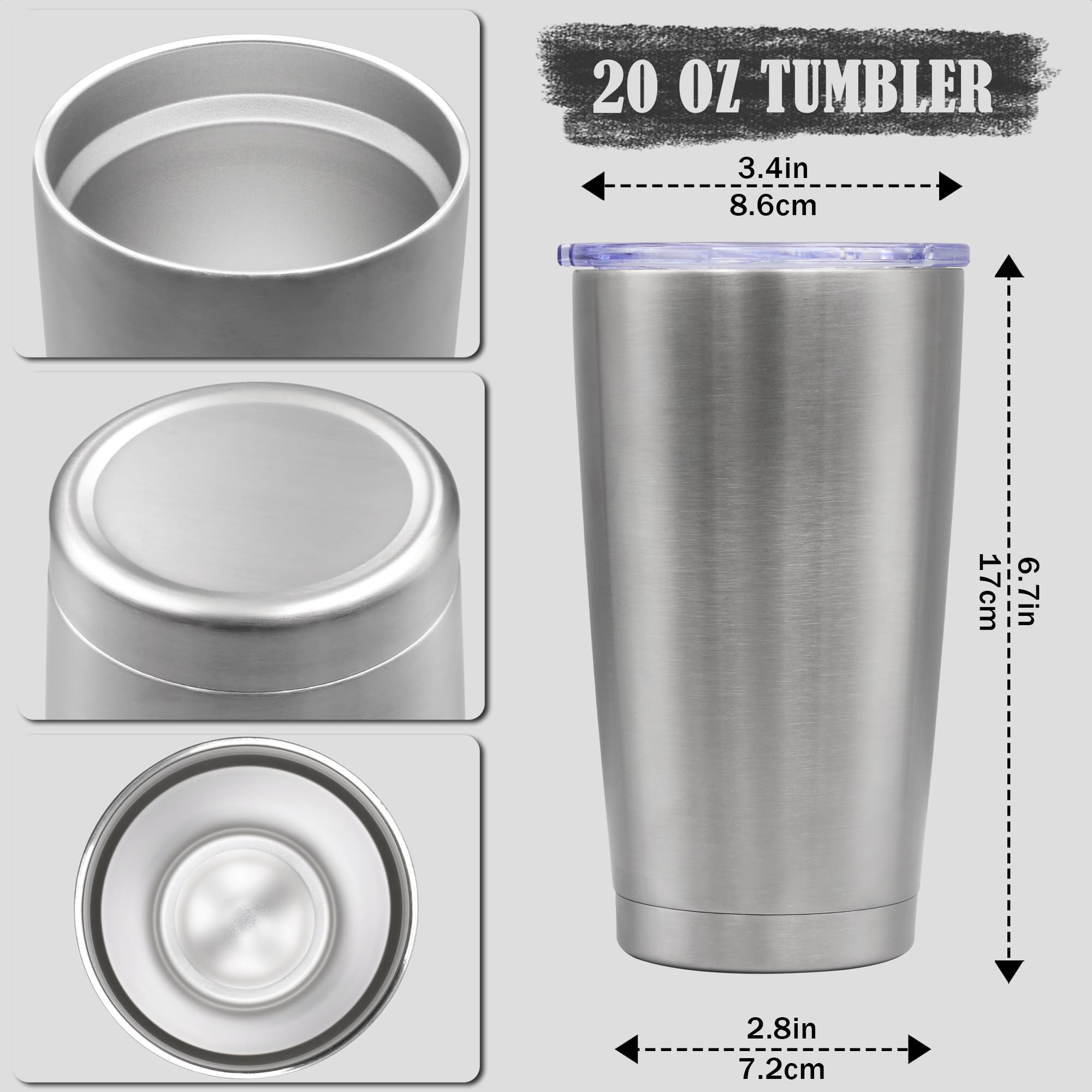 20oz Tumbler Insulated Coffee Tumblers with Lid Stainless Steel SS 4P