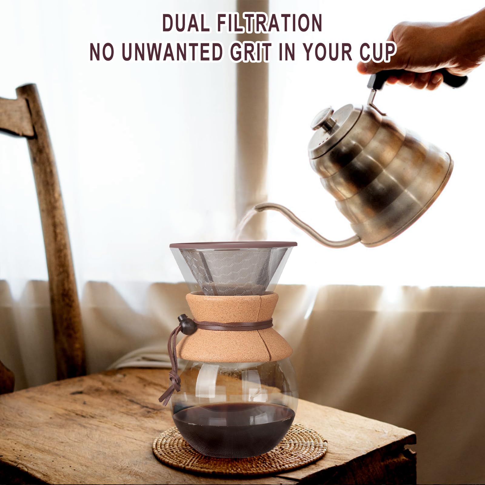 Compatible for Hario V60 & Chemex Pour Over Coffee Filters -MISETTO Reusable Stainless Steel - Best Coffee Maker and Bar Accessories