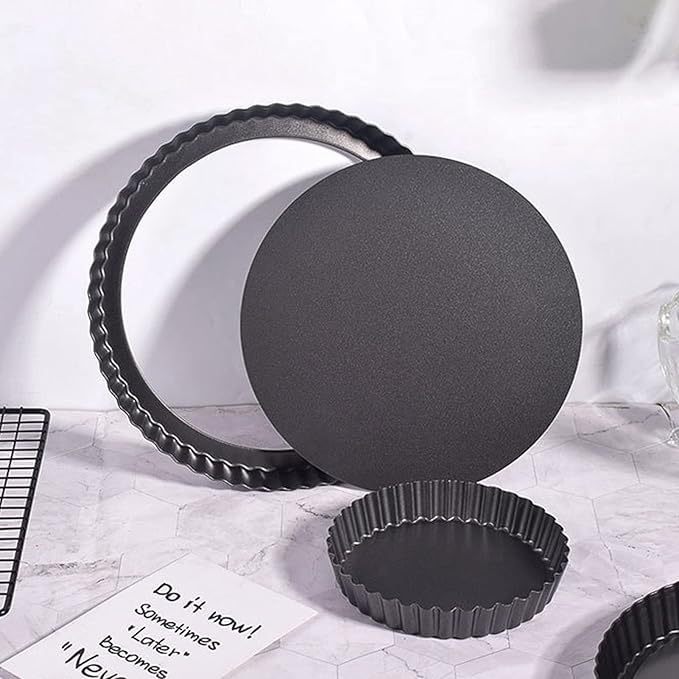 Fluted Tart Pan with Removable Bottom, Carbon Steel Round Tart Pan, Deep Baking Dish Pie Plate for Cakes Pies ([Thickened] 13-inch live bottom pie plate)