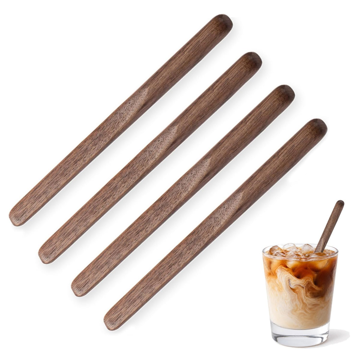 MIGAKU HOME 4Pcs Black Walnut Wood Coffee Stirrers 6″ Reusable Wooden Drink Stir Sticks for Coffee, Tea, Milk, Chocolate & Jam Spreader