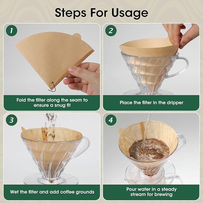 V60 Coffee Filters 02, ONIOU Unbleached Size 02 Cone Coffee Filters, 100 Count Natural Brown Pour Over Paper Filters for Hario V60 & Others 1–4 Cup Coffee Dripper