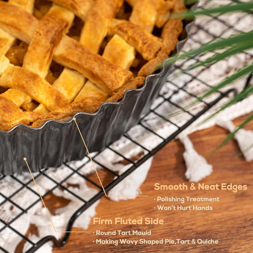 2 Pack 9.5 Inch Pie Pan with Removable Bottom for Baking Deep Quiche Dish