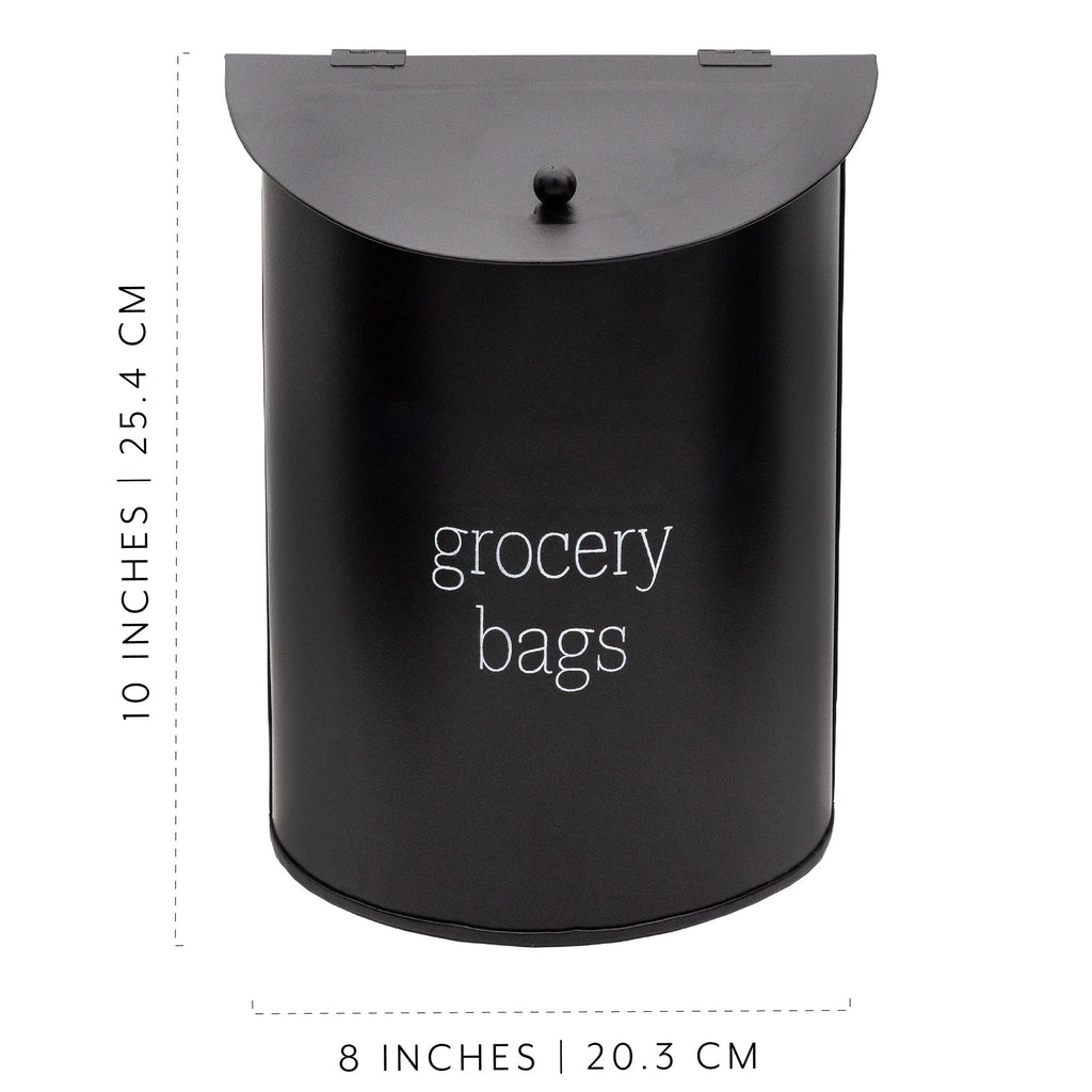 AuldHome Design Enamelware Grocery Bag Holder (Black); Wall-Mounted Modern Farmhouse Style Plastic Bag Dispenser for Kitchen or Laundry Room