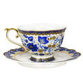 ACMLIFE Bone China Tea Cups and Saucers, 6.8 oz Tea Cup and Saucer Set, with Gold Trim and Gift Box, Blue and White (Blue-D)