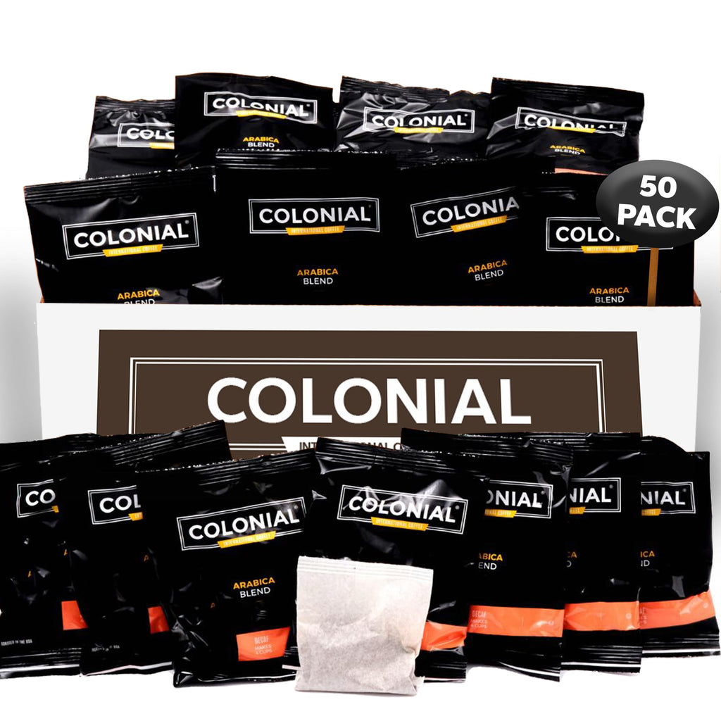 Colonial Coffee Decaf Dark Roast Hotel Filter Packs, 0.5oz, 50 Ct