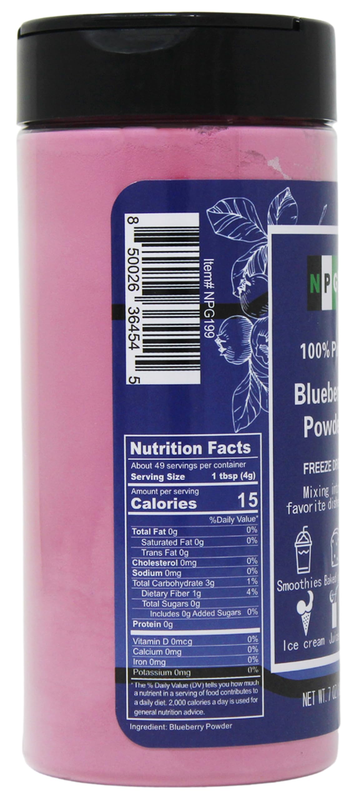 NPG Freeze Dried Blueberry Powder 7 oz, Seedless Wild Blueberries