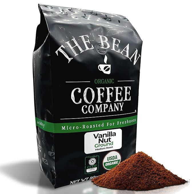 The Bean Organic Coffee Company Vanilla Nut, Medium Roast, Ground Coffee, 5 Pounds, Café molido tostado orgánico
