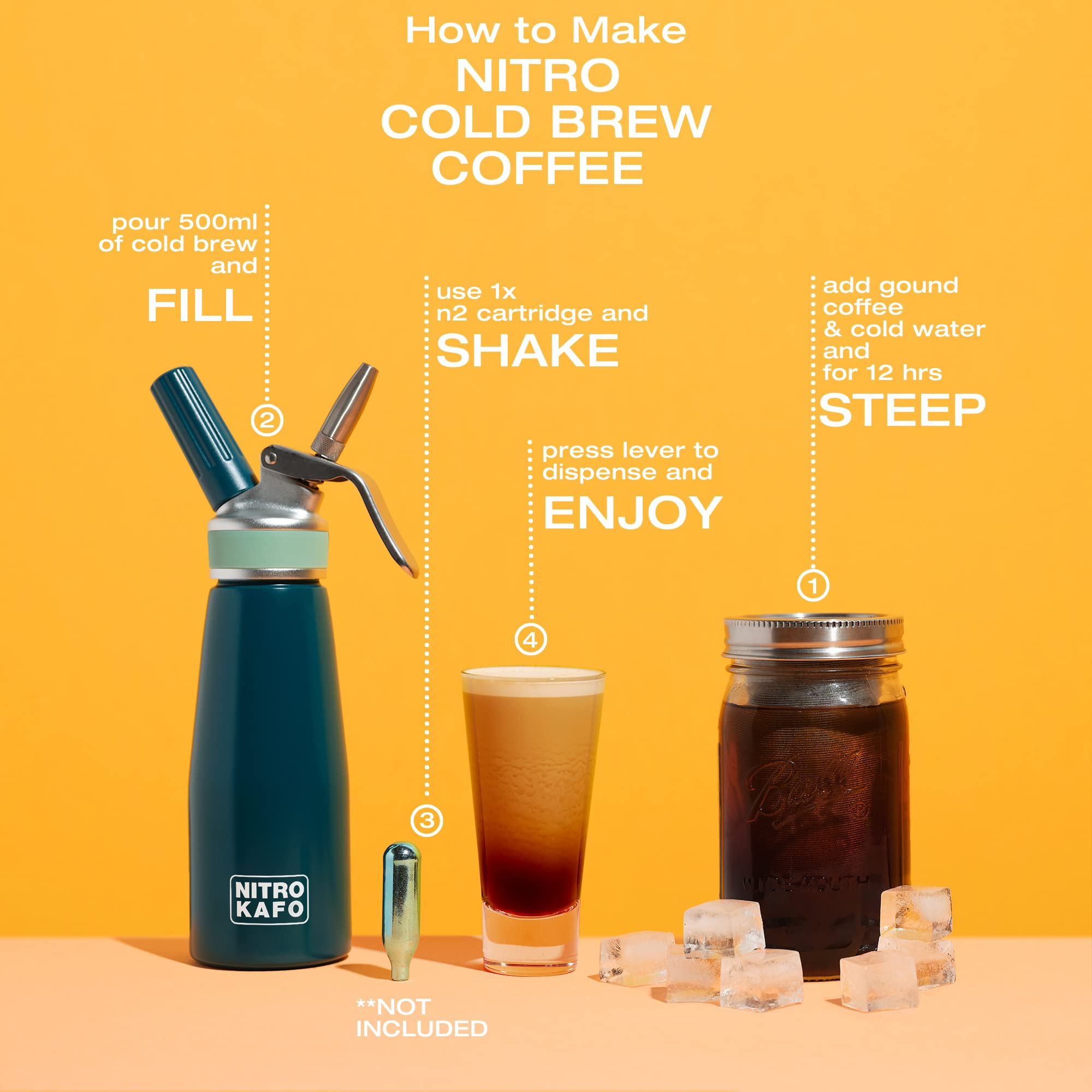 Nitro Cold Brew Maker, Nitro Diffuser Nozzle & Cold Brew Maker, 1-Pint/0.5L