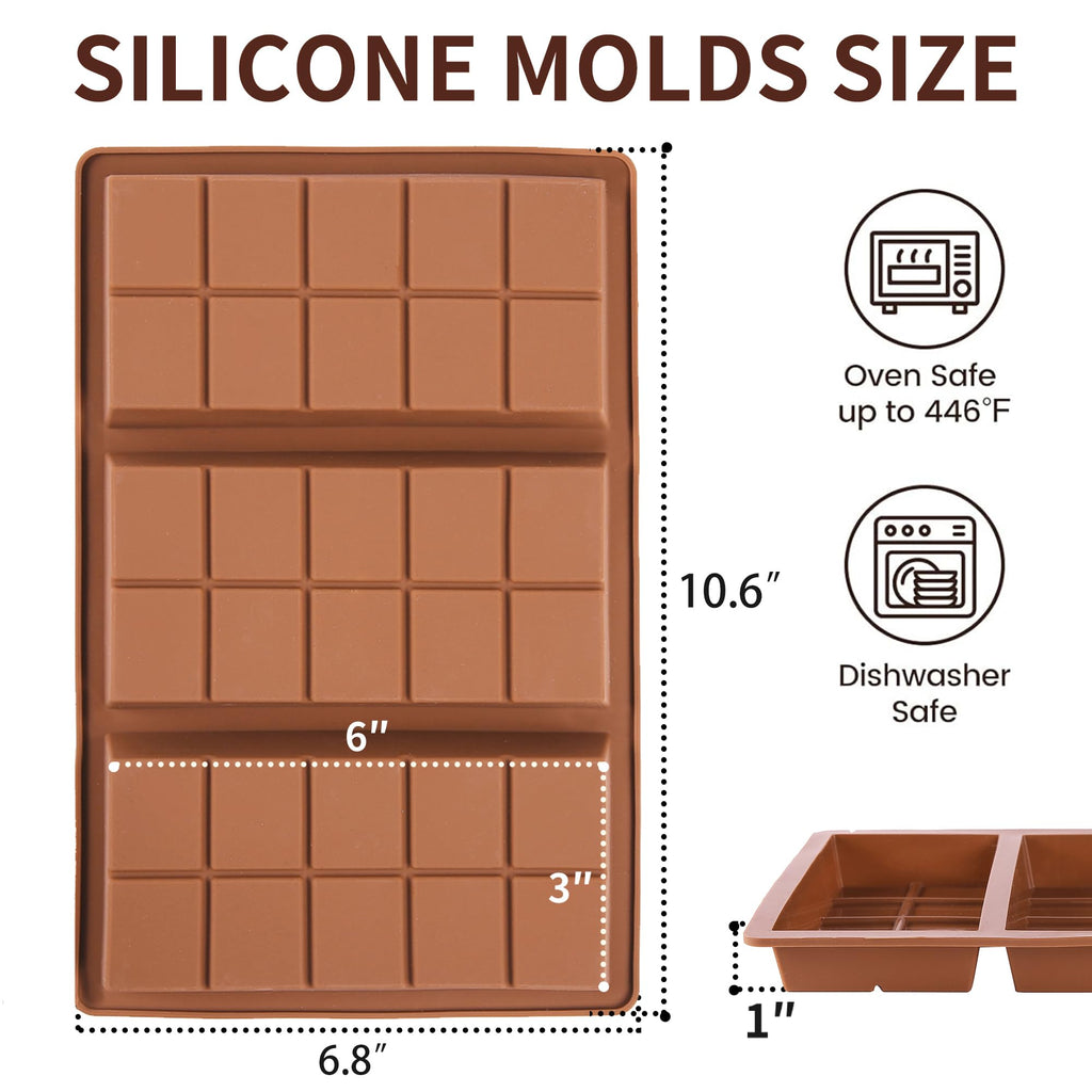 Cunacio 1 Inch Deep Chocolate Bar Mold, 3 Cavity Large Dubai Chocolate Molds, Thick Candy Bar Mould for Filling（3 Packs）