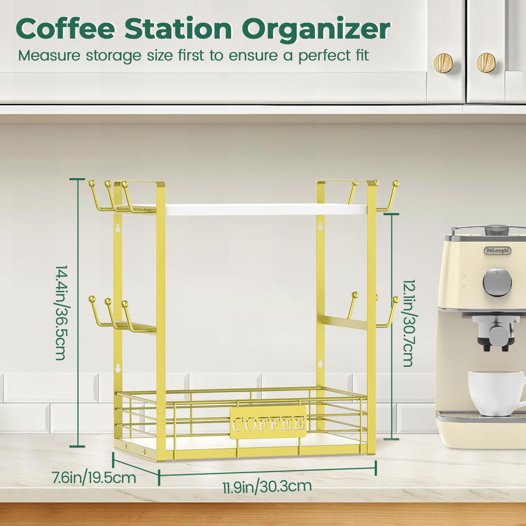 EsLuker.ly Coffee Mug Cup Holder Tree Bar Station Organizer, 2 Tier Gold