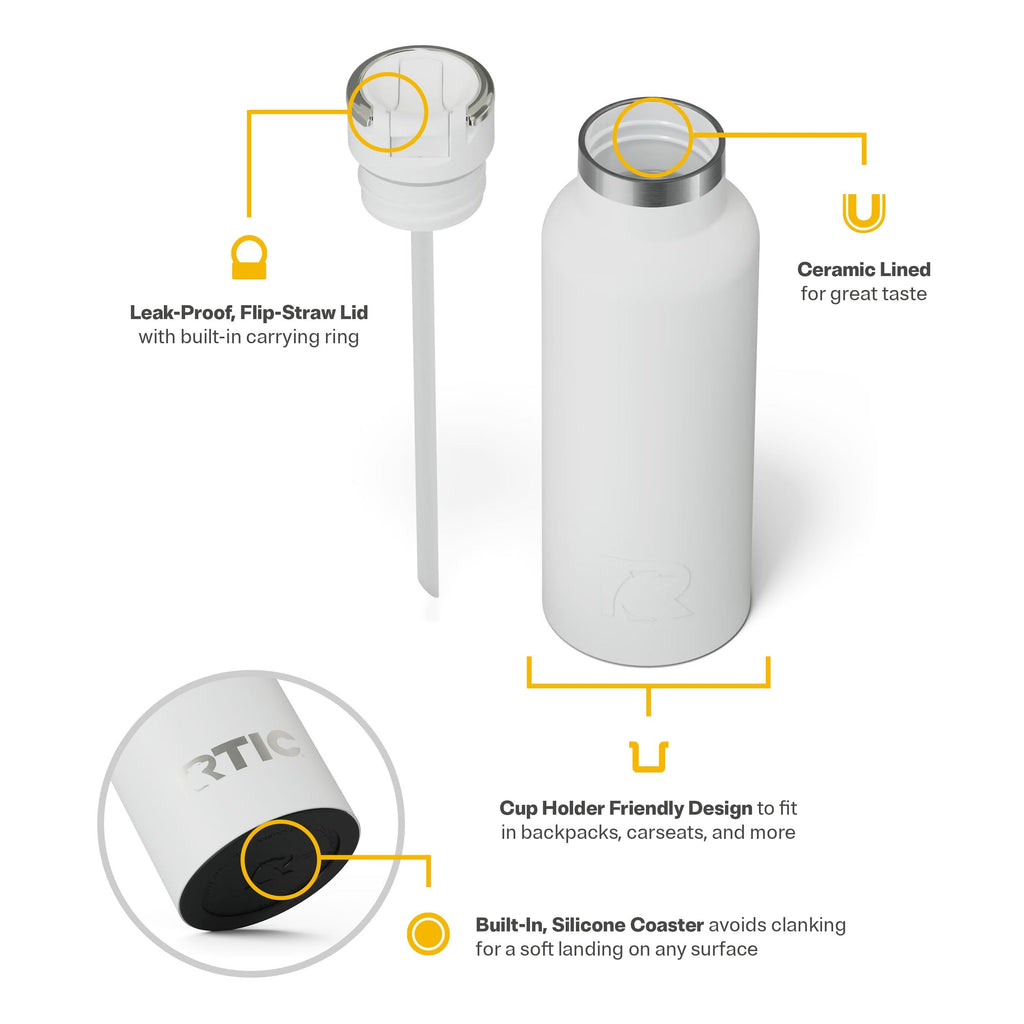 RTIC 16oz Journey Water Bottle, Ceramic Lined, White