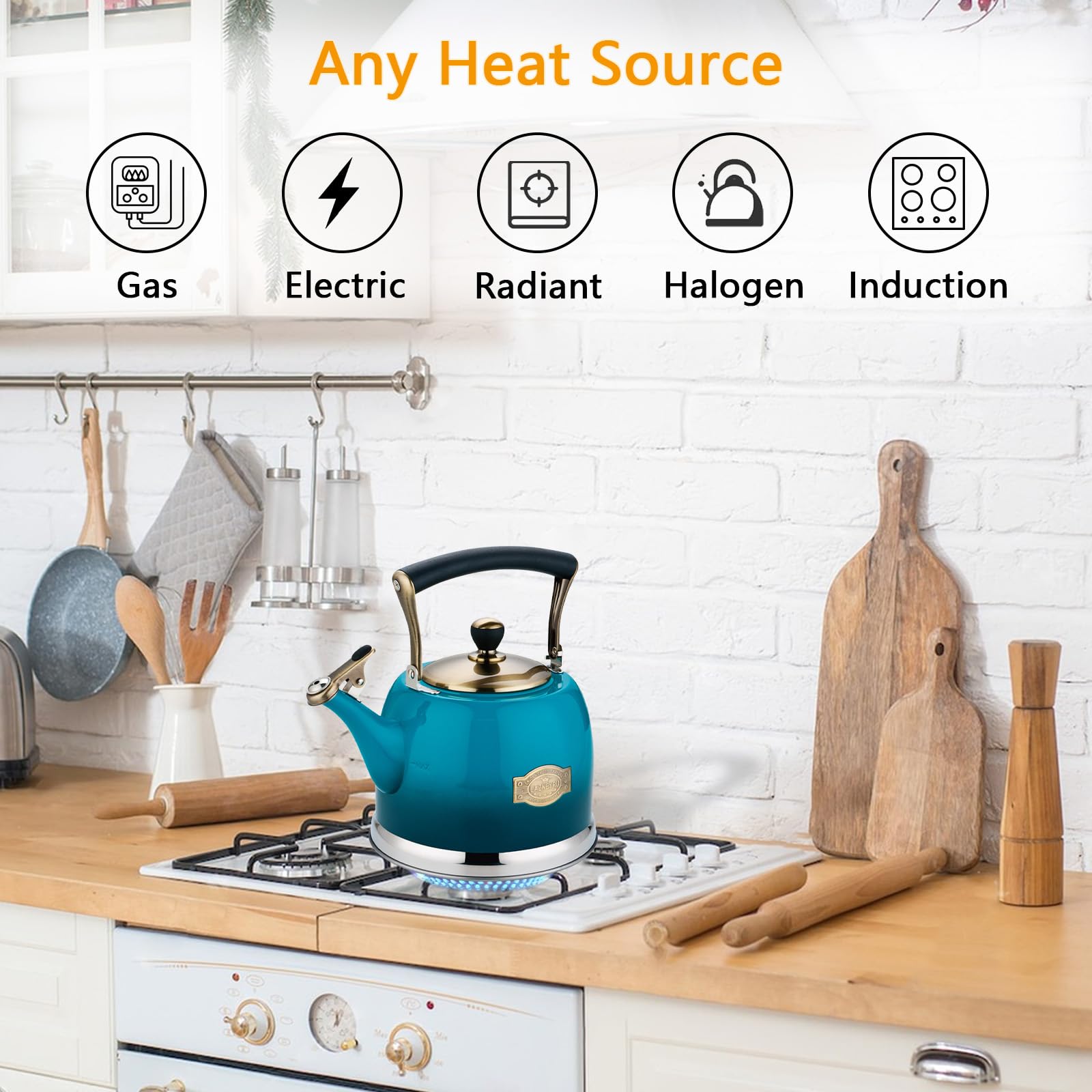 Tea Kettle Stainless Steel Teapot, Stainless Steel Teakettle for Stove Top with Heat Proof Ergonomic Handle 3.0 Quart