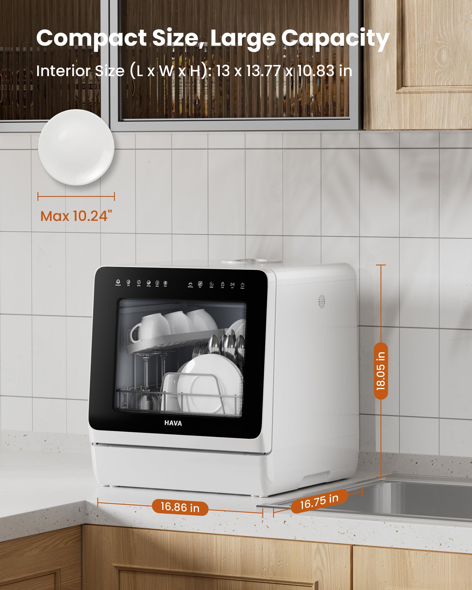 HAVA Countertop Dishwasher with Water Softener & Enhanced Energy Efficiency