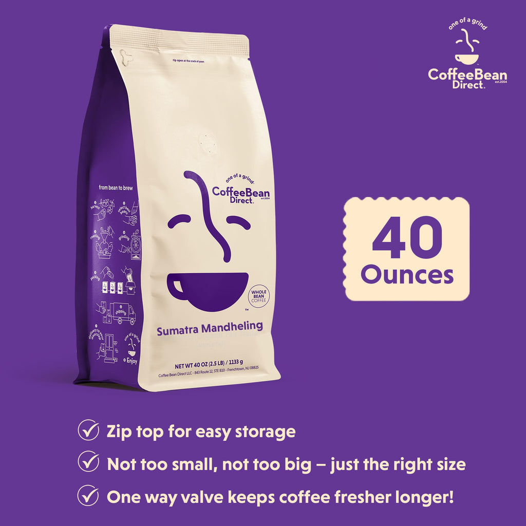 Coffee Bean Direct Sumatra Mandheling, Whole Bean, 2.5lb Bag
