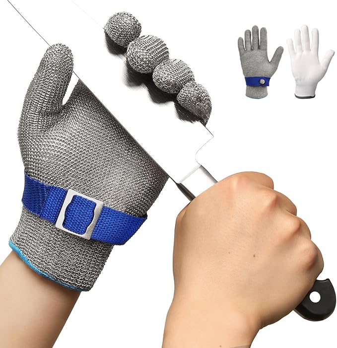 Schwer ANSI A9 Cut Resistant Glove, Food Grade Stainless Steel wire Mesh Metal Gloves, Knife Cutting Gloves for kitchen Mandoline Slicing Butcher Meat Cutting Oyster Shucking Fish Fillet（M, 1 PCS）