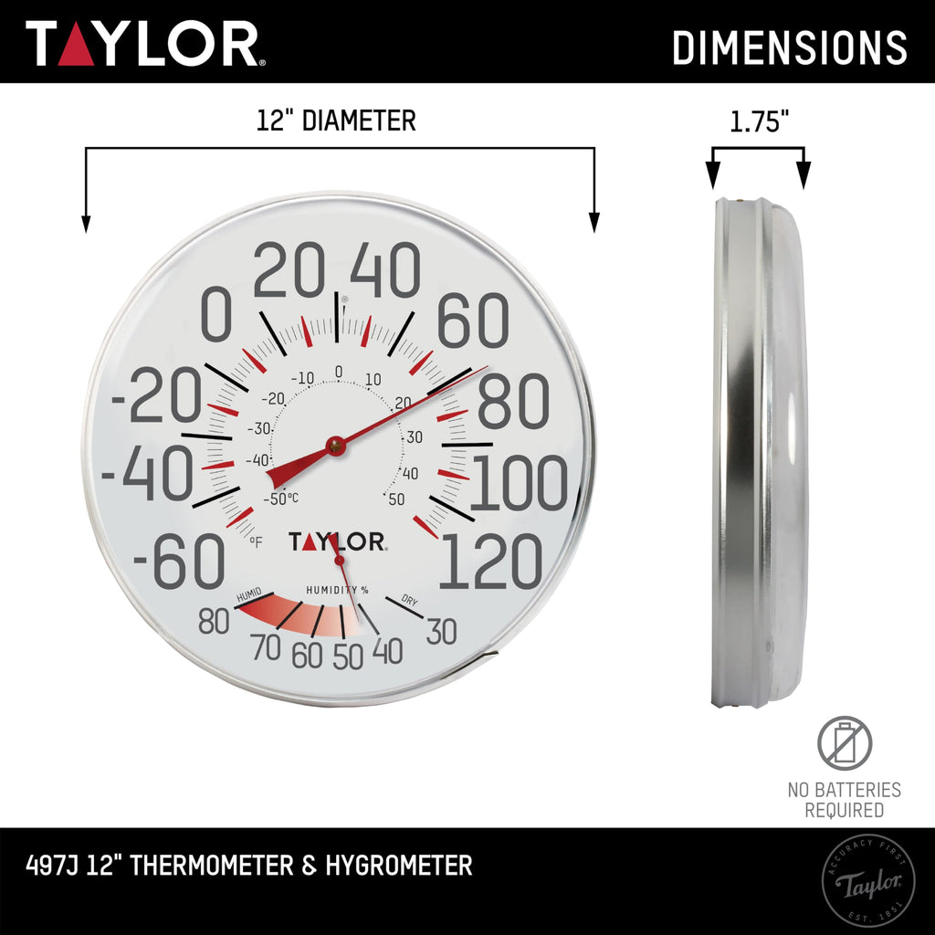 Taylor Precision Products Humidiguide Dial Thermometer (12-Inch), White, One Size
