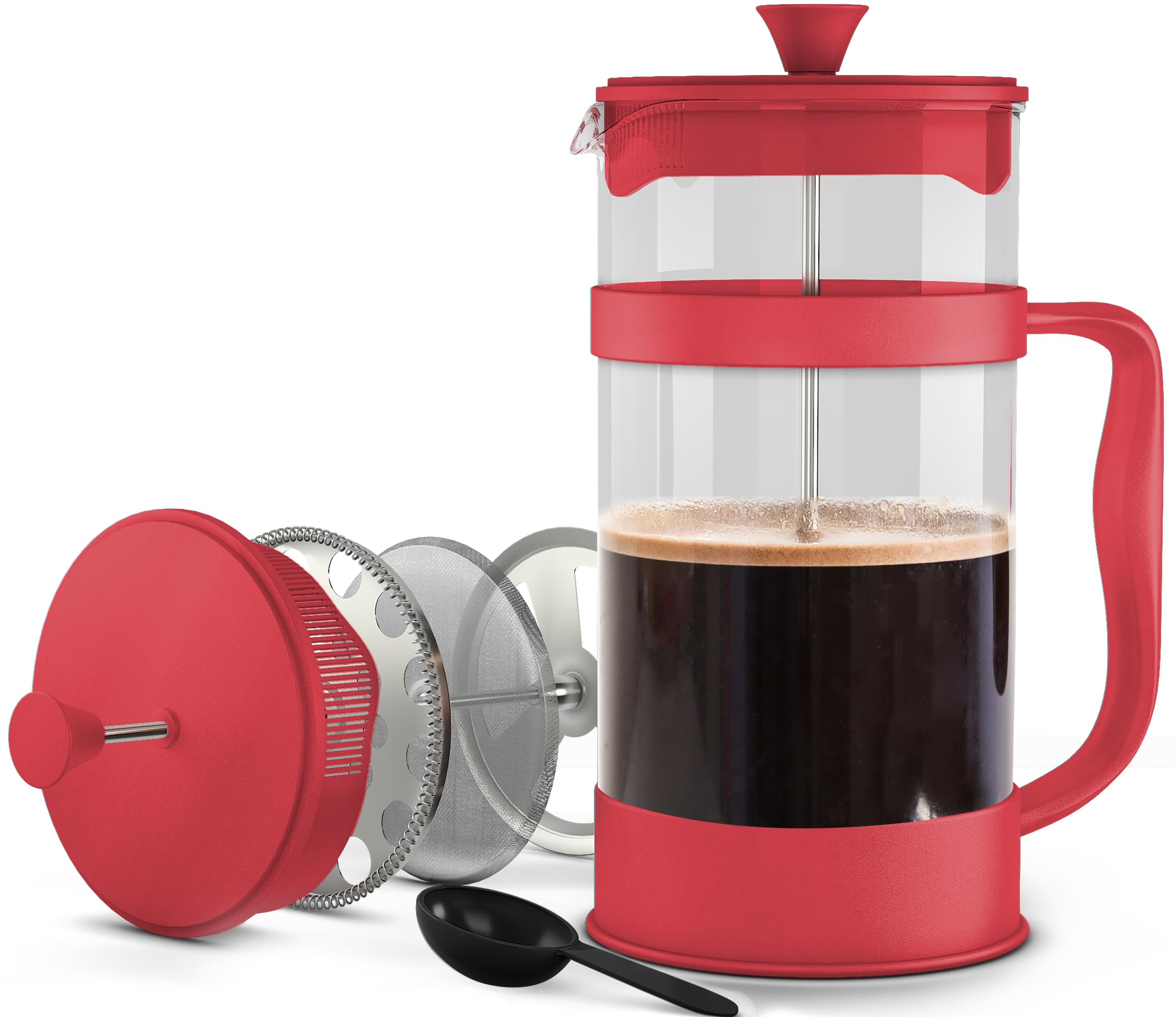 Utopia Kitchen Borosilicate Glass French Press Coffee Maker 34 Oz, Red