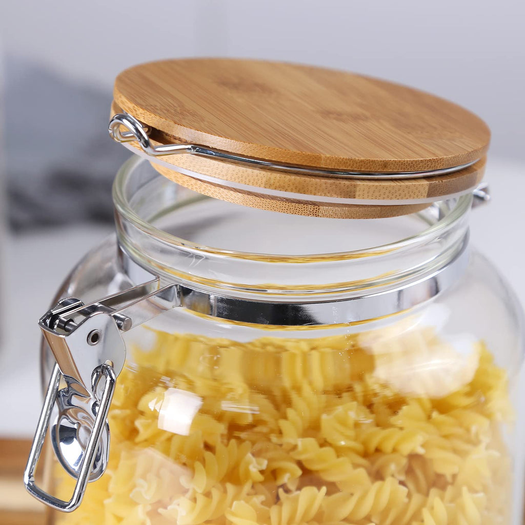 KKC HOME ACCENTS Borosilicate Glass Sealed Jars with Airtight Lid, Airtight Glass Food Storage Container with Locking Clamp Bamboo Lid for Loose Tea,Sugar,Cocoa,Coffee Canister,27 fl oz