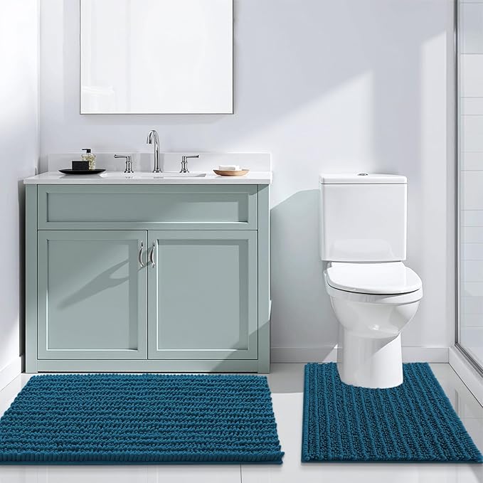 Arotive Luxury Chenille Bathroom Rug Mat, Extra Soft Thick Absorbent Shaggy Bath Rugs, Non-Slip Machine Wash Dry, Plush Bath Mats for Bathroom, Shower and Tub, 34x21, Peacock Blue