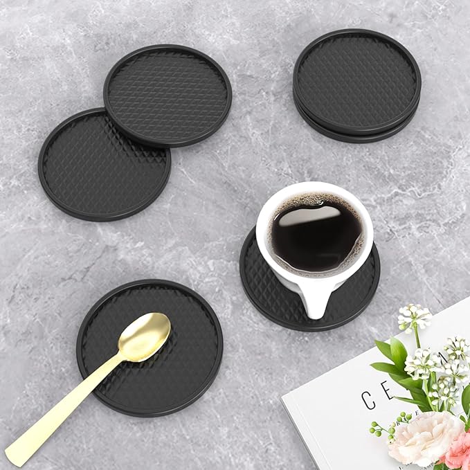 Silicone Coffee Mat with 6PCS Coasters,24''x16'' Kitchen Bar Accessories Fits Under Coffee Maker and Pot,Espresso Machine,Detachable Dish Drying Mat for Tamper,Sugar Packets,Cups,Countertop Protection