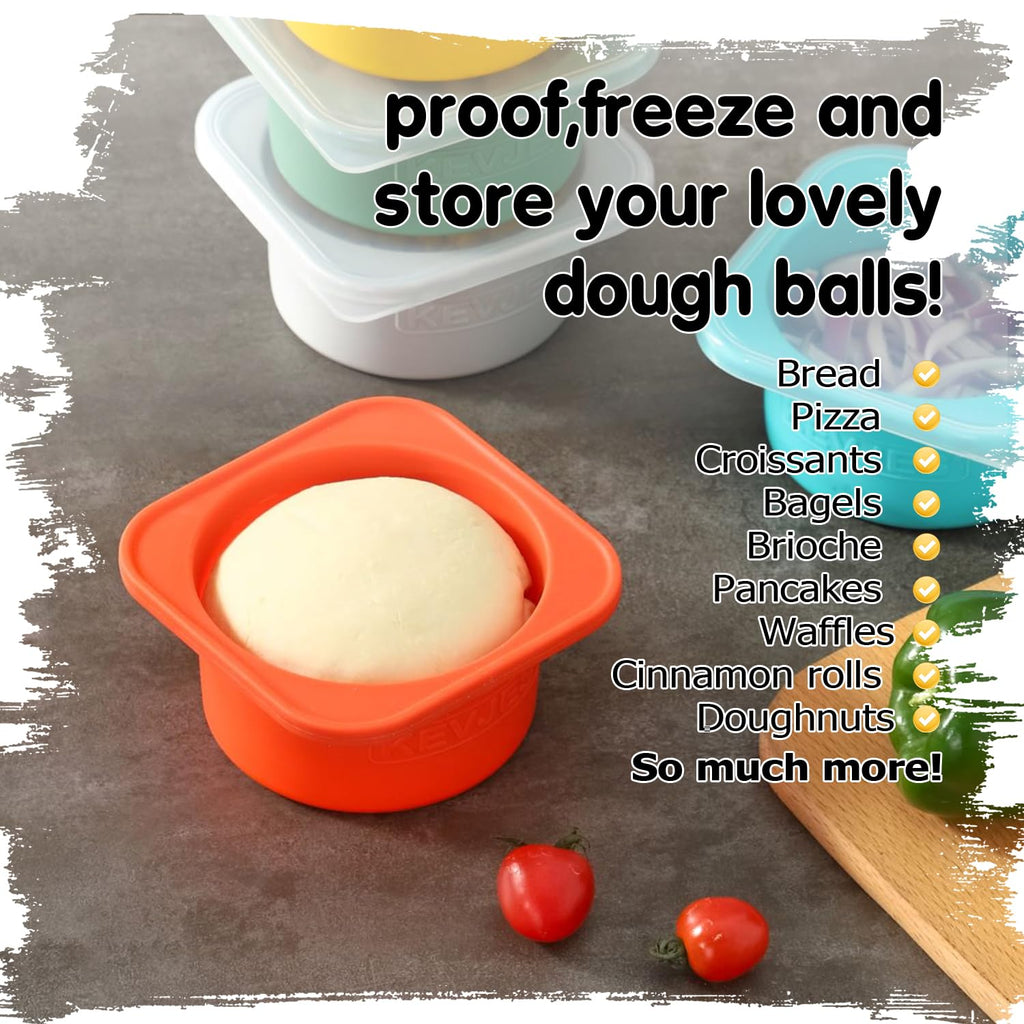 KEVJES PLUS Large 1000ml Pizza Dough Proofing Boxes for DIY Artisan Pizza, Food Grade Silicone Stackable Containers with Lids, Sturdy Reinforced Steel. Freezer, Fridge, Dishwasher Safe (4Green Plus)